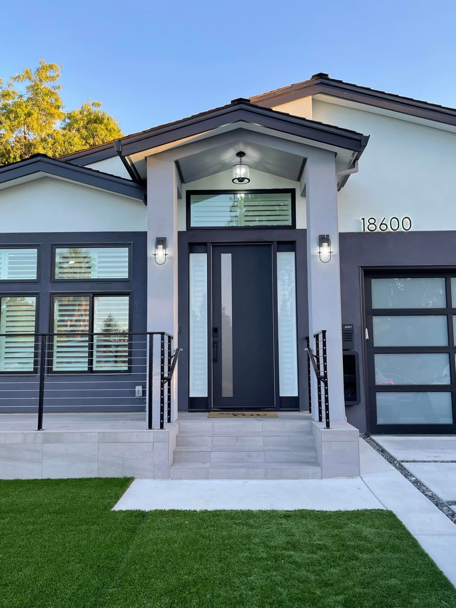 Modern front entrance with house number